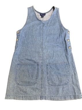 Blue J Denim Jumper Dress Womens Vintage 90s Button Side Pinafore Mini Dress S